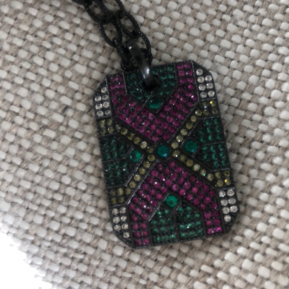 Colorful Crystal dog tag necklace by Ellie Madison